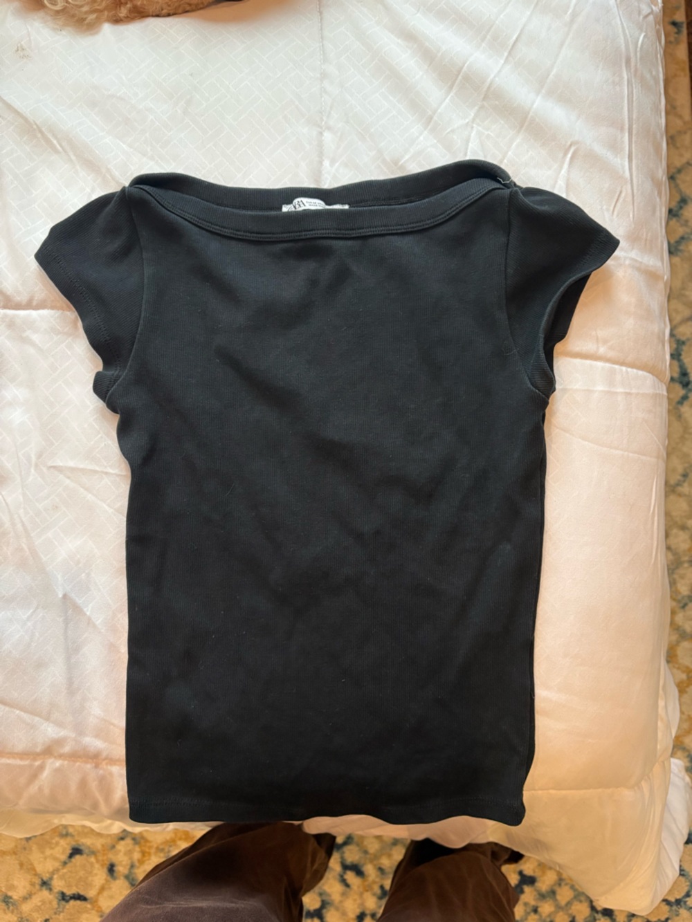 Zara Black Ribbed Scoop Neck Top